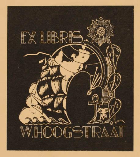 Exlibris by ? Unbekannt from Unknown for W. Hoogstraat - Globe Ship/Boat 