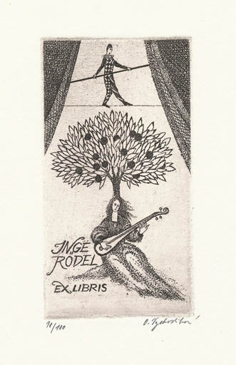 Exlibris by Olga Vychodilova from Czechoslovakia for Inge Rödel - Music 
