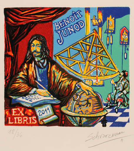 Exlibris by Mauricio Schvarzman from Argentina for Benoit Junod - Man Science 