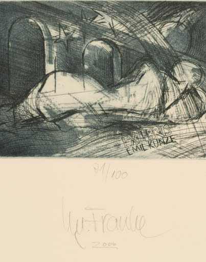 Exlibris by Regina Franke from Germany for Dr. Emil Kunze - Woman 