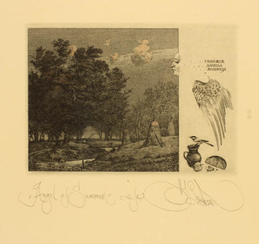 Exlibris by Konstantin Kalynovych from Russia for ? ? - Angel Scenery/Landscape Tree 