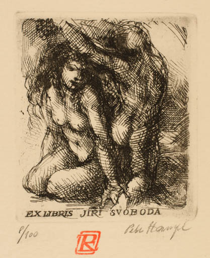 Exlibris by Petr Hampl from Czech Republic for Jiri Svoboda - Nude Couple 
