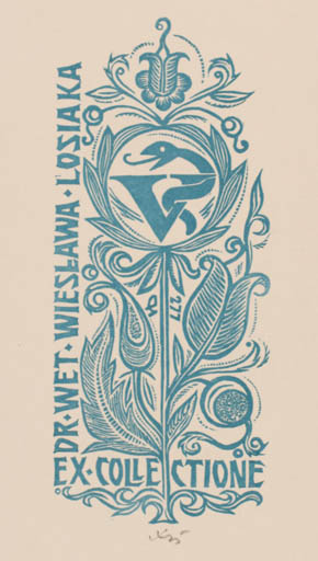 Exlibris by Bohdan Rutkowiak from Poland for Dr. Losiaka Wet Wieslawa - Flora Medicine 