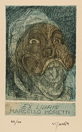 Exlibris by Antonietta Vigannone from Italy for Marcello Moretti - Man Portrait 