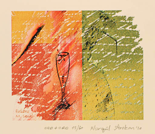 Exlibris by Nurgül Arikan from Turkey for Müzeyyen Sanal - Text/Writing Wine 
