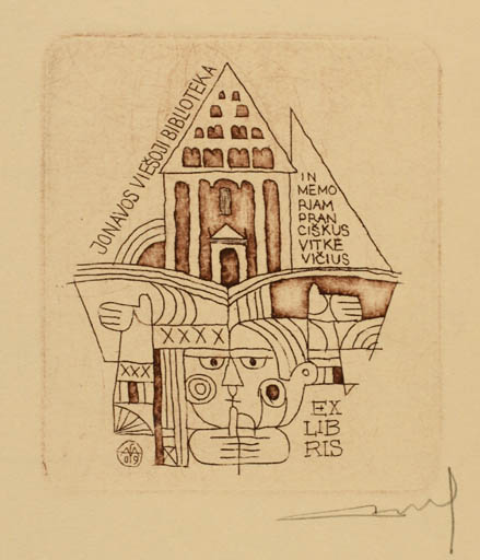 Exlibris by Alfonsas Cepaukas from Lithuania for Jonavos Viesajai Biblioteka - 