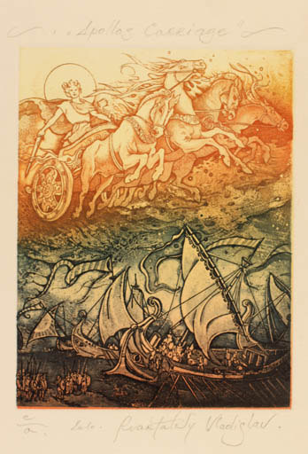 Exlibris by Vladislav Kvartalny from Belorussia for ? ? - Horse Mythology Ship/Boat 