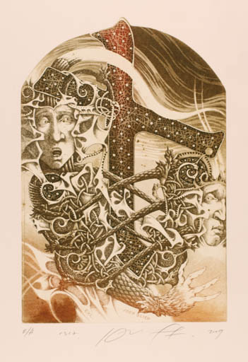 Exlibris by Jurij Jakovenko from Belorussia for Joop Sliep - Portrait Surrealism 