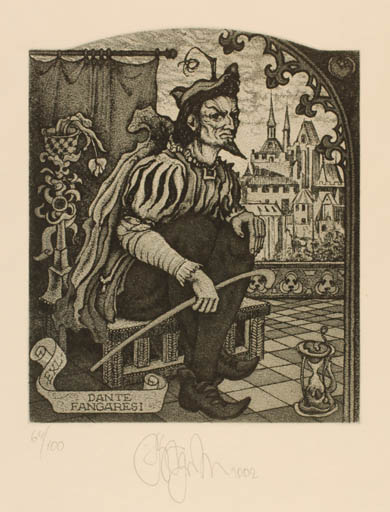 Exlibris by Ruslan Agirba from Russia for Dante Fangaresi - City Historical Person Man 