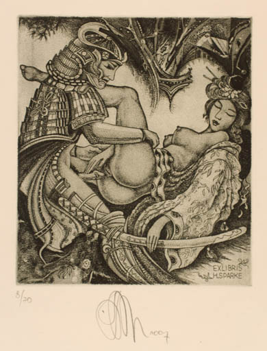 Exlibris by Ruslan Agirba from Russia for Heidi & Horst Sparke - Erotica Leda and the Swan 