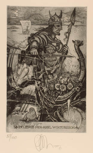 Exlibris by Ruslan Agirba from Russia for Per-Axel Wiktorsson - Maritime Military/War Viking 