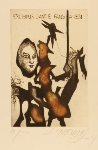Exlibris by Leo Bednarik from Slovak Republic for Dante Fangaresi - Don Quijote Portrait 