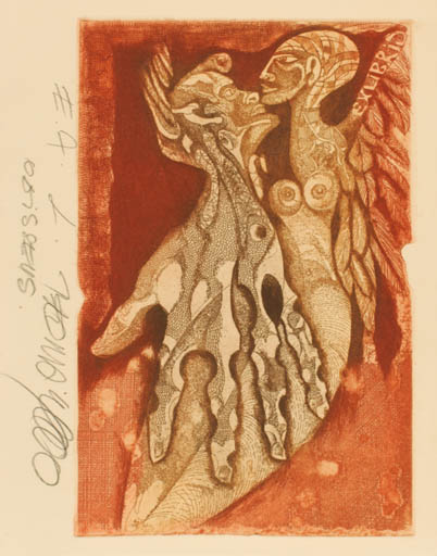Exlibris by Leo Bednarik from Slovak Republic for ? ? - Hand(s) Nude Couple 