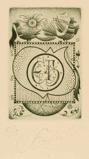 Exlibris by Galina Lwowa from Belorussia for Erhard Beitz - Bird Monogram 