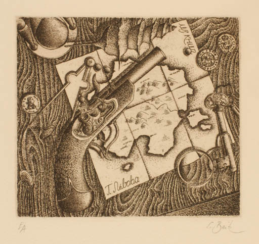 Exlibris by Erhard Beitz from Germany for ? ? - Weapon 