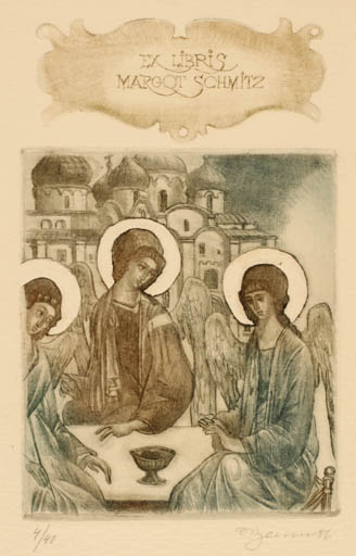 Exlibris by David Bekker from Ukraine for Margot Schmitz - Angel Church 
