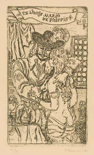 Exlibris by David Bekker from Ukraine for Mario de Filippis - Erotica Couple 
