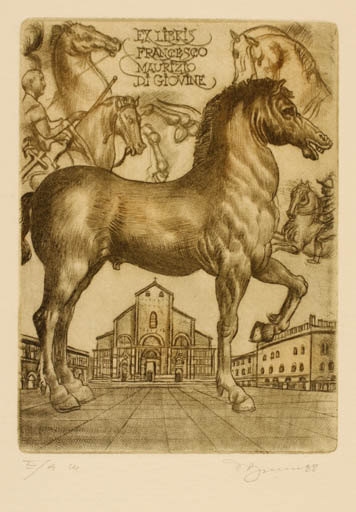 Exlibris by David Bekker from Ukraine for Francesco Maurizio Digiovine - Architecture Horse 