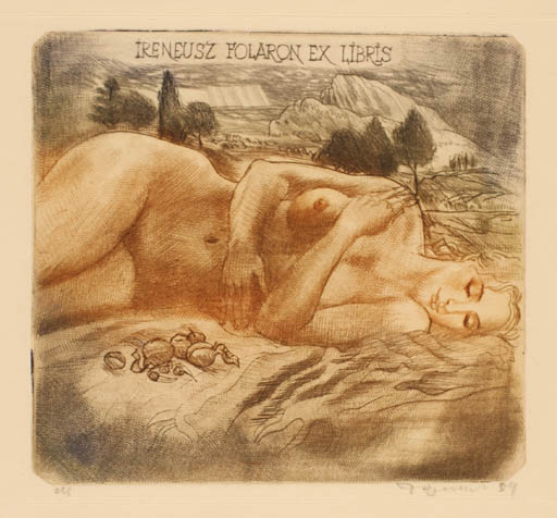 Exlibris by David Bekker from Ukraine for Ireneusz Folaron - Woman Scenery/Landscape Nude 