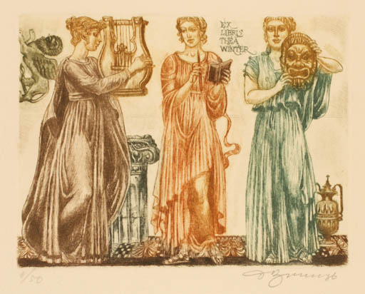 Exlibris by David Bekker from Ukraine for Thea Winter - Classical antiquity Group Woman Mythology 