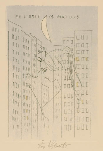 Exlibris by Karel Benes from Czech Republic for Miroslav Matous - Architecture Couple Romance 