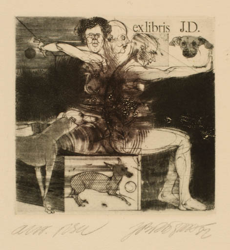 Exlibris by Jiri Brazda from Czech Republic for ? J. D. - Group Dog 