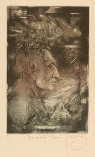 Exlibris by Zdenek Bugan from Slovak Republic for Jan Stomph - Man Portrait Surrealism 