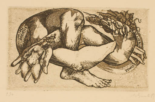 Exlibris by Augustinas Virgilijus Burba from Lithuania for ? ? - Surrealism 