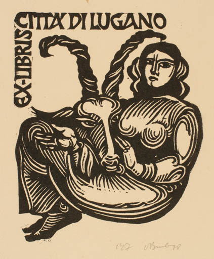 Exlibris by Augustinas Virgilijus Burba from Lithuania for Citta di Lugano - Europa and the Bull 