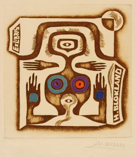 Exlibris by Alfonsas Cepaukas from Lithuania for Herber Blokland - Abstract Hand(s) 