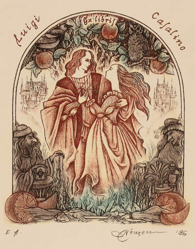 Exlibris by Natalija Chernetsova from Latvia for Luigi Cafalino - Couple Romance 