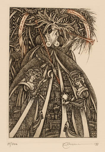 Exlibris by Natalija Chernetsova from Latvia for Margot Schmitz - City Woman 