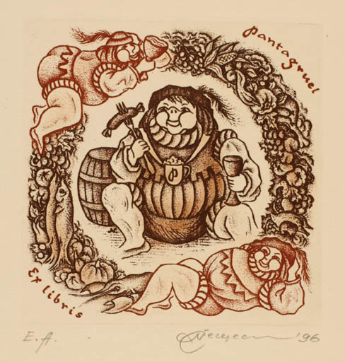 Exlibris by Natalija Chernetsova from Latvia for ? Pantagruel - Food Wine 