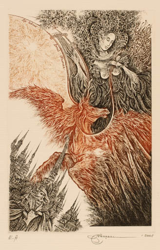 Exlibris by Natalija Chernetsova from Latvia for Dr. Emil Kunze - Woman Pegasus 