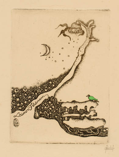 Exlibris by Grazina Didelyte from Lithuania for Laimos Feldmann - Flower Bird 
