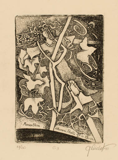 Exlibris by Grazina Didelyte from Lithuania for Maria Elisa Leboroni - Religion 