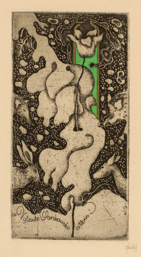 Exlibris by Grazina Didelyte from Lithuania for Vyauto Sankausko - Flower 
