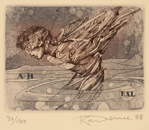 Exlibris by Karel Demel from Czechoslovakia for ? A.H. - Man Surrealism 