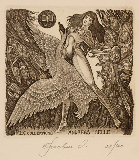 Exlibris by Vasyl Fenchak from Ukraine for Andreas Selle - Leda and the Swan 