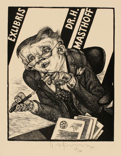 Exlibris by Karl Georg Hirsch from Germany for Dr. Horstfried Masthoff - Man Portrait 