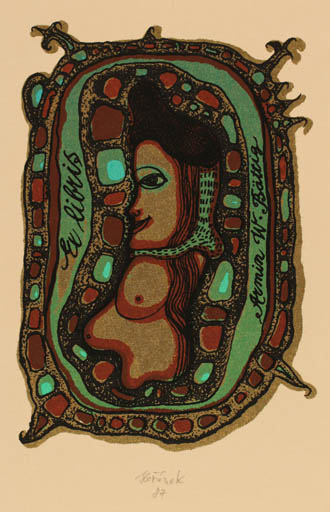 Exlibris by Jaroslav Horanek from Czechoslovakia for Armin W. Bättig - Woman Portrait 