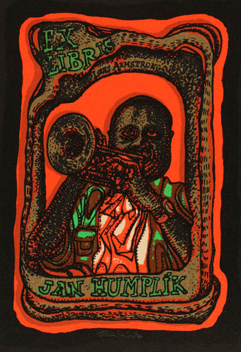 Exlibris by Jaroslav Horanek from Czechoslovakia for Jan Humplik - Historical Person Music Portrait 