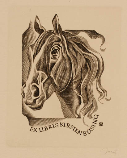 Exlibris by Wojciech Jakubowski from Poland for Kirsten Büsing - Horse 