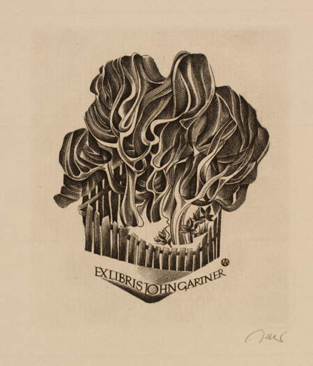 Exlibris by Wojciech Jakubowski from Poland for John Gartner - Tree 