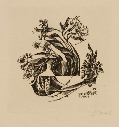 Exlibris by Wojciech Jakubowski from Poland for Hildegard Pungs - Flower 