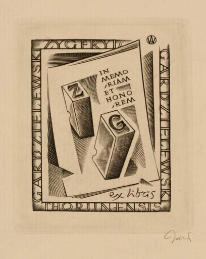 Exlibris by Wojciech Jakubowski from Poland for Zygfryd & Thorunensis Gardzielewski - Text/Writing 
