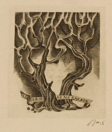 Exlibris by Wojciech Jakubowski from Poland for Rene Bakker - Tree 