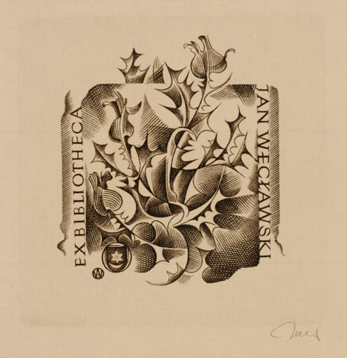 Exlibris by Wojciech Jakubowski from Poland for Bibliotheca Jan Weclawski - Flora 