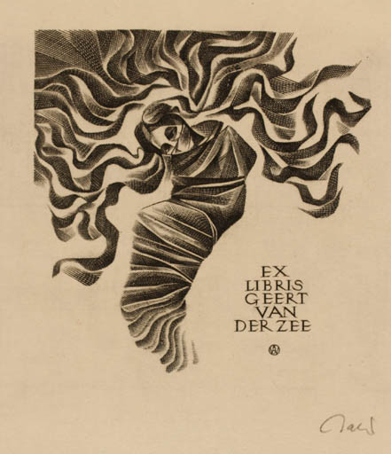 Exlibris by Wojciech Jakubowski from Poland for Geert Van Der Zee - Woman 