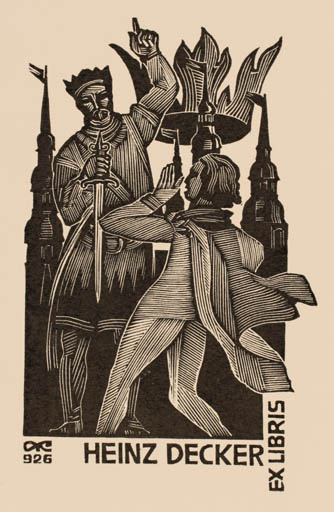 Exlibris by Anatolij Kalaschnikow from Russia for Heinz Decker - Drama 